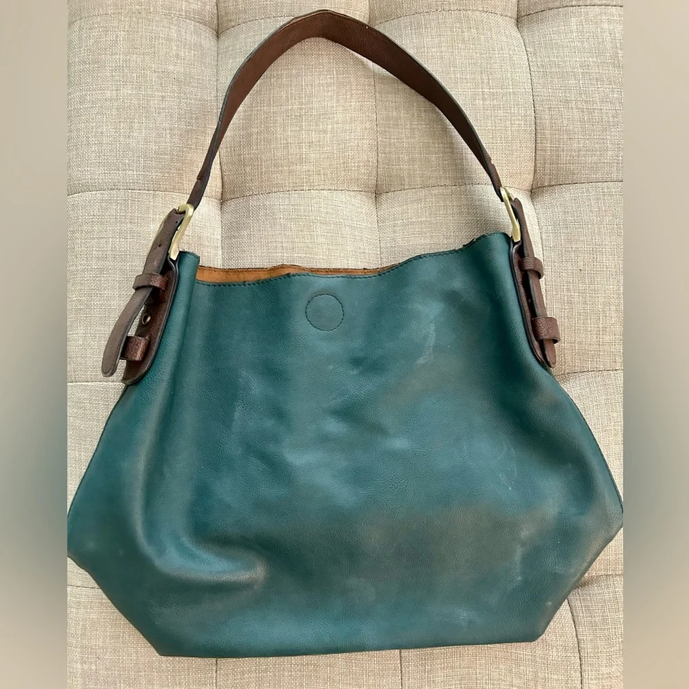 Elegant Blue/Green faux Leather Shoulder Bag